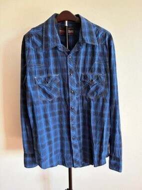 Rock & Roll Cowboy Machine Jeans Button-Up L Blue Mens